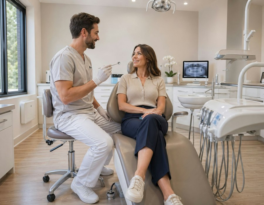 Clinic professional speaking with a patient