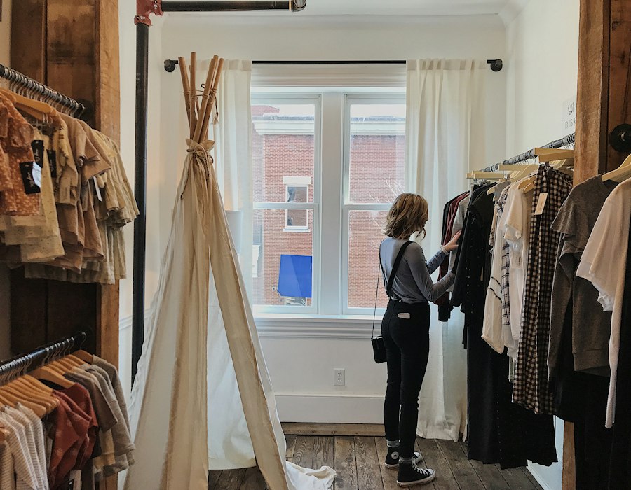 Client browsing a boutique retail store